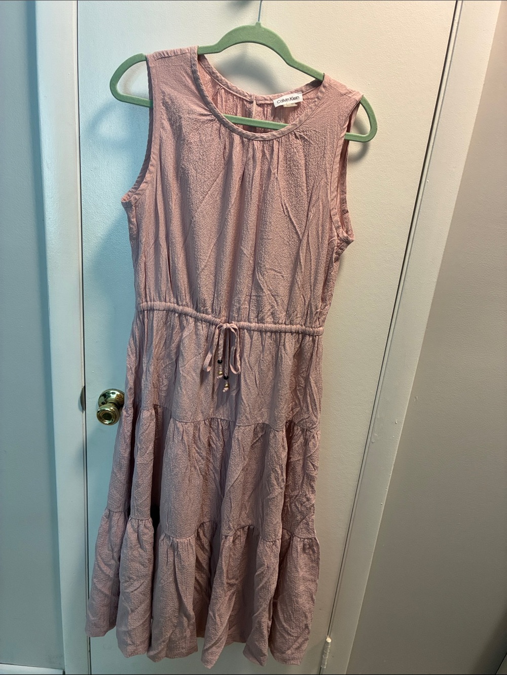 Calvin Klein Mauve Sleeveless Tiered Drawstring Maxi Dress